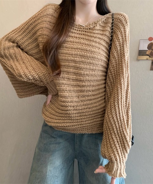 AMAJI（アマジ）の「2way リボン ニットトップス（ニット/セーター・レディース・ベージュ/ブラウン・FREE）」の2枚目の写真