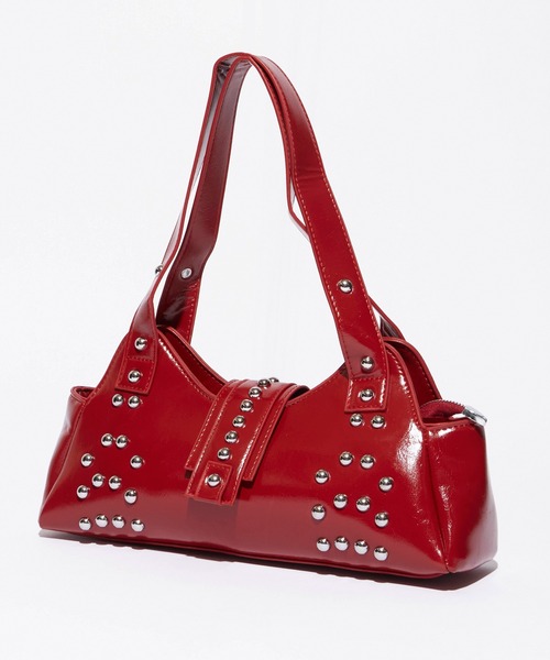 Chick（チック）の「Stud Design Square Bag/スタッズデザインスクエアバッグ（ショルダーバッグ・レディース・レッド/ブラウン・FREE）」の3枚目の写真
