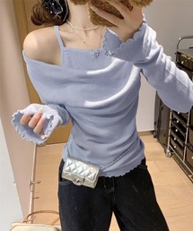 キャミレイヤード風オフショルトップス長袖