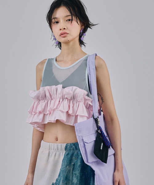 NON TOKYO(ノントーキョー)の「FRILL MESH SHORT TANK-TOP(タンクトップ・レディース・ピンク/ブルー/ホワイト・FREE)」の3枚目の写真