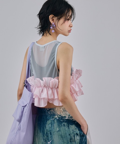 NON TOKYO(ノントーキョー)の「FRILL MESH SHORT TANK-TOP(タンクトップ・レディース・ピンク/ブルー/ホワイト・FREE)」の9枚目の写真