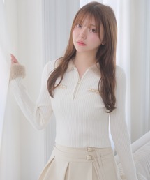 フロントジップ」に該当するニット/セーター（ホワイト/白色系