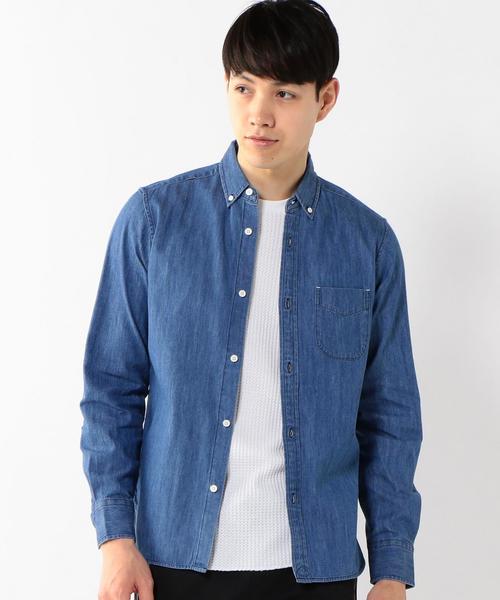 coen（コーエン）の「デニムボタンダウンシャツ（シャツ/ブラウス・メンズ・ネイビー/ライトブルー・X-LARGE/LARGE/MEDIUM/SMALL/X-SMALL）」の10枚目の写真