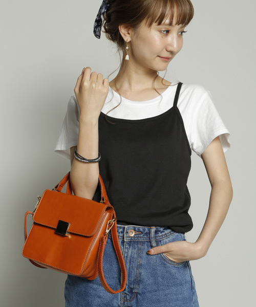 PLAIN CLOTHING（プレーンクロージング）の「ワンハンドルスクエアバッグ/ショルダーバッグ【PLAIN CLOTHING】（ショルダーバッグ・レディース・キャメル/ブラック/グレー・FREE）」の3枚目の写真