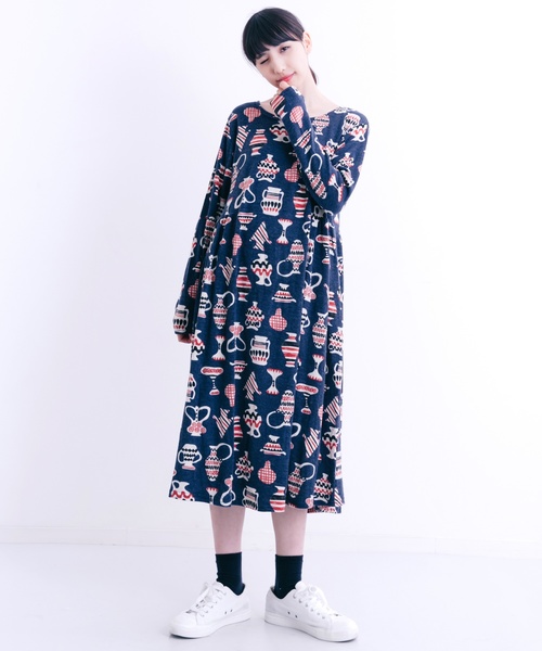 MERLOT（メルロー）の「つぼっこ柄ワンピース2440（ワンピース・レディース・オレンジ/ベージュ/ネイビー・FREE）」の3枚目の写真