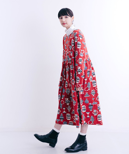 MERLOT（メルロー）の「つぼっこ柄ワンピース2440（ワンピース・レディース・オレンジ/ベージュ/ネイビー・FREE）」の7枚目の写真