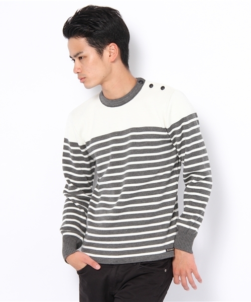 SHIPS JET BLUE（シップスジェットブルー）の「LE MINOR:マリンボーダーニット（ニット/セーター・メンズ・グレー/レッド/ネイビー・MEDIUM/SMALL/LARGE）」の2枚目の写真