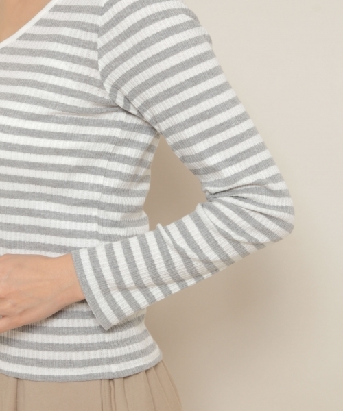 PAGEBOY（ページボーイ）の「ボーダーリブVネックロンT（Tシャツ/カットソー・レディース・チャコールグレー/ブラック/レッド系その他・FREE）」の12枚目の写真