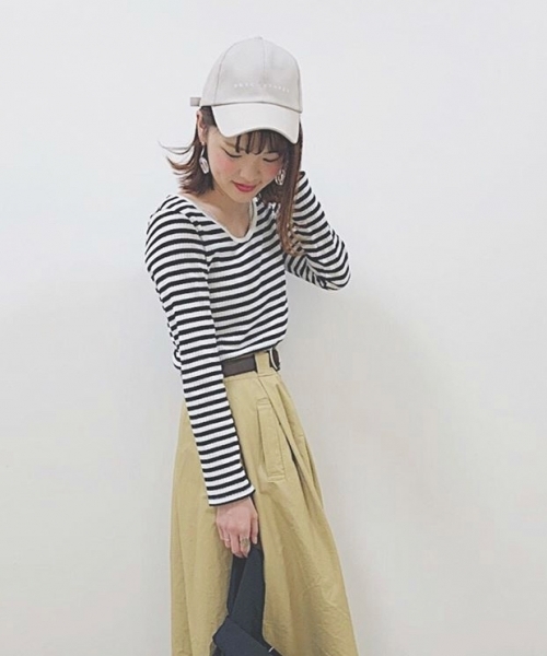 PAGEBOY（ページボーイ）の「ボーダーリブVネックロンT（Tシャツ/カットソー・レディース・チャコールグレー/ブラック/レッド系その他・FREE）」の9枚目の写真