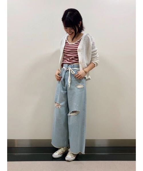 PAGEBOY（ページボーイ）の「ボーダーリブVネックロンT（Tシャツ/カットソー・レディース・チャコールグレー/ブラック/レッド系その他・FREE）」の4枚目の写真