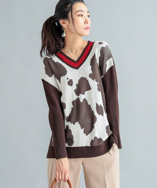 RIVE DROITE（リヴドロワ）の「ポニー柄Vネックニット（ニット/セーター・レディース・ブラウン/ブラック・FREE）」の3枚目の写真
