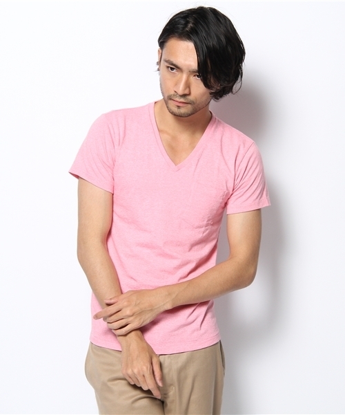 SHIPS（シップス）の「VELVA SHEEN: Vネック ポケットTEEシャツ（カラー）（Tシャツ/カットソー・メンズ・ピンク/イエロー/ライトグリーン/ブルー/グリーン/ライトピンク/ライトブルー・SMALL/MEDIUM/LARGE）」の9枚目の写真