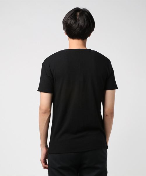 おしゃれスタ(オシャレスタ)の「グレンチェックジャカードVネック半袖Tシャツ(SS)(Tシャツ/カットソー・メンズ・ホワイト/ブラック/ネイビー・M/L)」の4枚目の写真