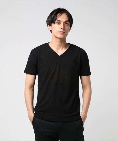 おしゃれスタ(オシャレスタ)の「グレンチェックジャカードVネック半袖Tシャツ(SS)(Tシャツ/カットソー・メンズ・ホワイト/ブラック/ネイビー・M/L)」の12枚目の写真