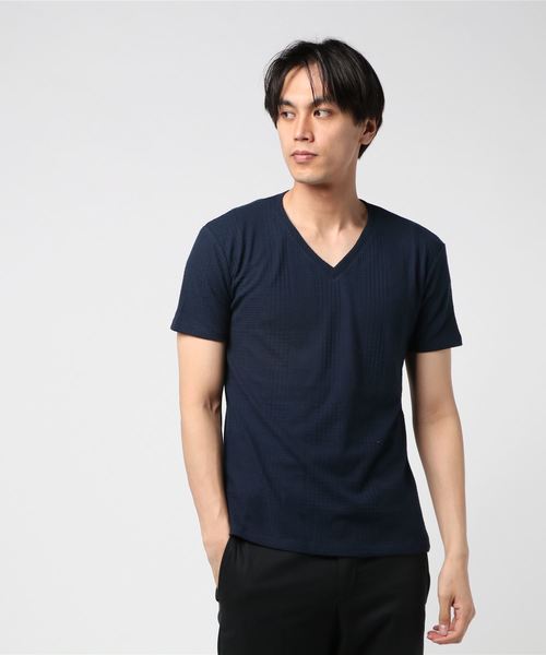 おしゃれスタ(オシャレスタ)の「グレンチェックジャカードVネック半袖Tシャツ(SS)(Tシャツ/カットソー・メンズ・ホワイト/ブラック/ネイビー・M/L)」の11枚目の写真