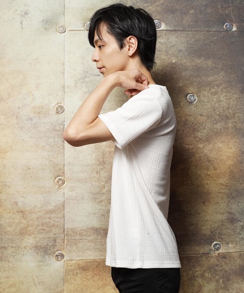 おしゃれスタ(オシャレスタ)の「グレンチェックジャカードVネック半袖Tシャツ(SS)(Tシャツ/カットソー・メンズ・ホワイト/ブラック/ネイビー・M/L)」の9枚目の写真