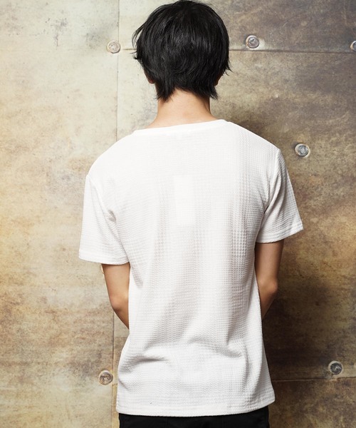 おしゃれスタ(オシャレスタ)の「グレンチェックジャカードVネック半袖Tシャツ(SS)(Tシャツ/カットソー・メンズ・ホワイト/ブラック/ネイビー・M/L)」の8枚目の写真