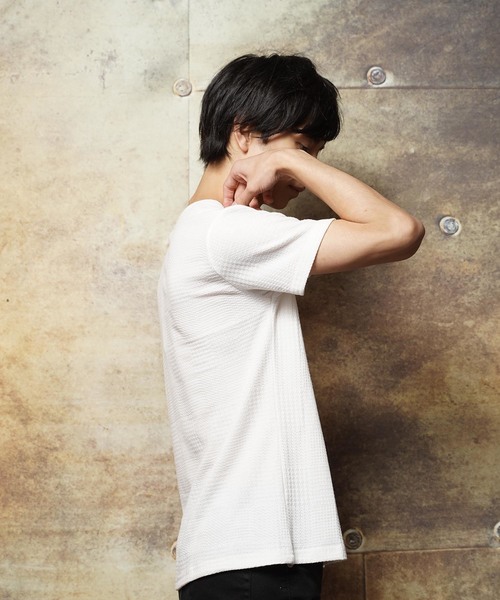 おしゃれスタ(オシャレスタ)の「グレンチェックジャカードVネック半袖Tシャツ(SS)(Tシャツ/カットソー・メンズ・ホワイト/ブラック/ネイビー・M/L)」の7枚目の写真