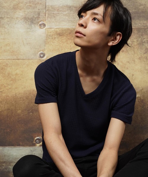 おしゃれスタ(オシャレスタ)の「グレンチェックジャカードVネック半袖Tシャツ(SS)(Tシャツ/カットソー・メンズ・ホワイト/ブラック/ネイビー・M/L)」の14枚目の写真