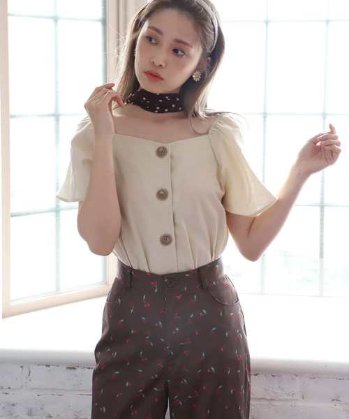 one after another NICE CLAUP(ワンアフターアナザーナイスクラップ)の「スカーフ付麻混ブラウス(シャツ/ブラウス・レディース・ブラック/イエロー/アイボリー/モカ・FREE)」の5枚目の写真