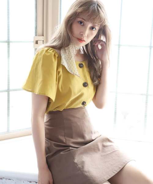 one after another NICE CLAUP(ワンアフターアナザーナイスクラップ)の「スカーフ付麻混ブラウス(シャツ/ブラウス・レディース・ブラック/イエロー/アイボリー/モカ・FREE)」の13枚目の写真