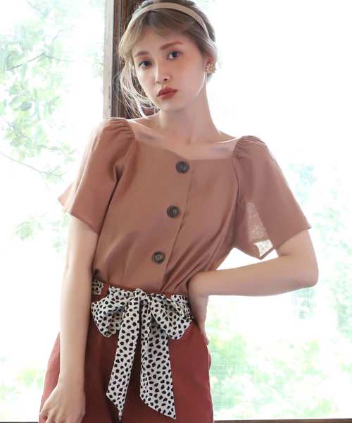 one after another NICE CLAUP(ワンアフターアナザーナイスクラップ)の「スカーフ付麻混ブラウス(シャツ/ブラウス・レディース・ブラック/イエロー/アイボリー/モカ・FREE)」の6枚目の写真