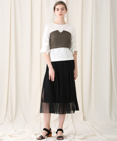 STUDIOUS(ステュディオス)の「【STUDIOUS】ニットビスチェ × コットンロングTee(Tシャツ/カットソー・レディース・ブラック/カーキ・FREE)」の9枚目の写真