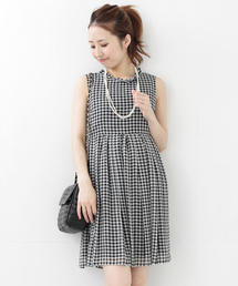 Ray BEAMS | ◎Ray BEAMS / ギンガム スタンドフリル ワンピース(ワンピース)