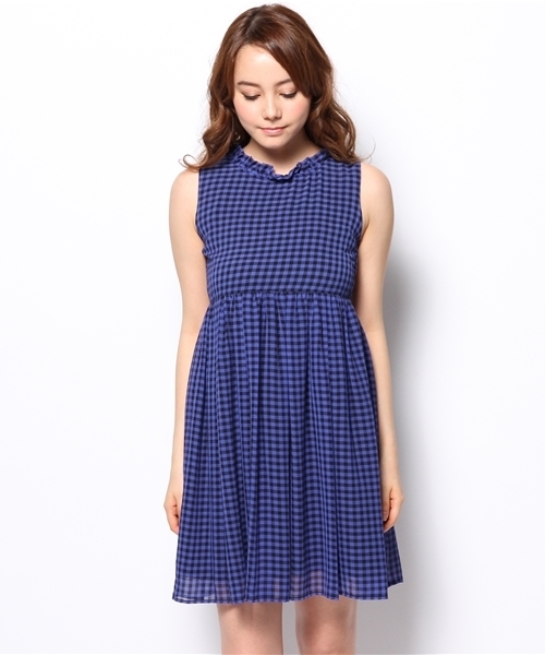 Ray BEAMS（レイビームス）の「◎Ray BEAMS / ギンガム スタンドフリル ワンピース（ワンピース・レディース・ブラック/ブルー・1/0）」の11枚目の写真