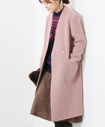 ダブルビーバーVネックノーカラーコート◆