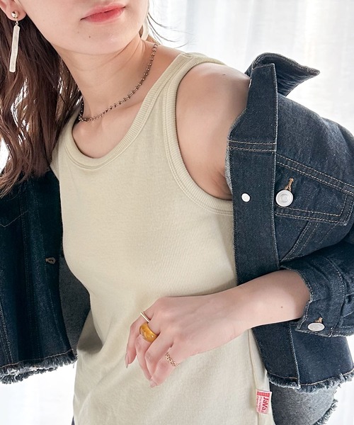 《JaVaジャバコラボ》大人のトレンドインナー。アメスリカップ付タンクトップ