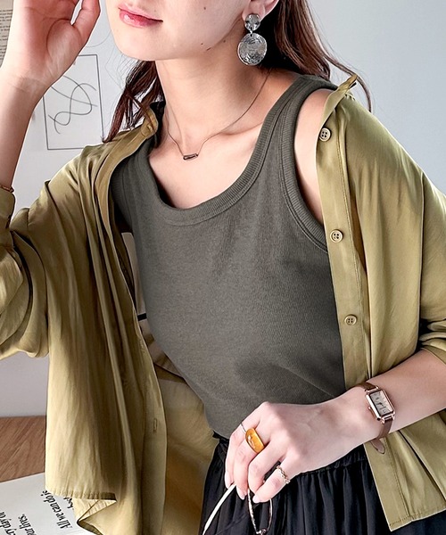 《JaVaジャバコラボ》大人のトレンドインナー。アメスリカップ付タンクトップ