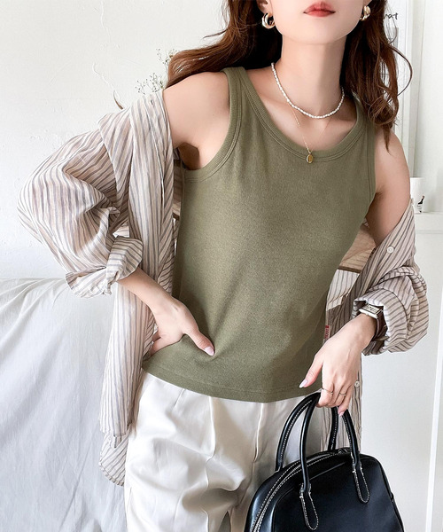 《JaVaジャバコラボ》大人のトレンドインナー。アメスリカップ付タンクトップ