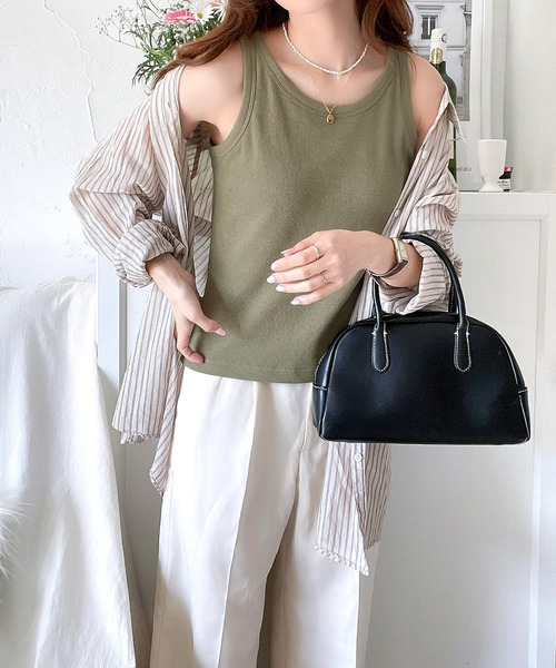 《JaVaジャバコラボ》大人のトレンドインナー。アメスリカップ付タンクトップ