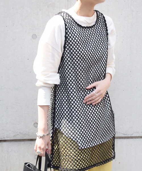 Marient（マリエント）の「メッシュタンクトップ/TOPS（Tシャツ/カットソー・レディース・ブラック/ベージュ/ホワイト・FREE）」の2枚目の写真