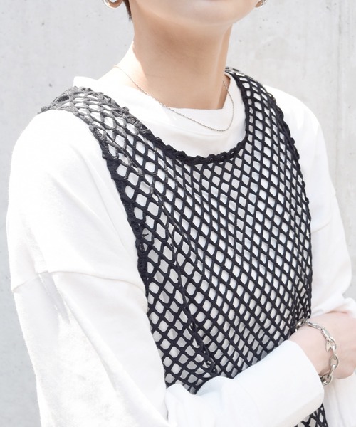 Marient（マリエント）の「メッシュタンクトップ/TOPS（Tシャツ/カットソー・レディース・ブラック/ベージュ/ホワイト・FREE）」の4枚目の写真