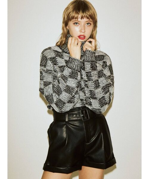 jouetie（ジュエティ）の「チェッカーパターンニット（ニット/セーター・レディース・ブラック/ラベンダー/ピンク・MEDIUM）」の5枚目の写真