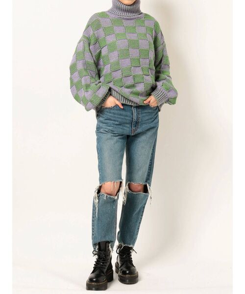 jouetie（ジュエティ）の「チェッカーパターンニット（ニット/セーター・レディース・ブラック/ラベンダー/ピンク・MEDIUM）」の12枚目の写真