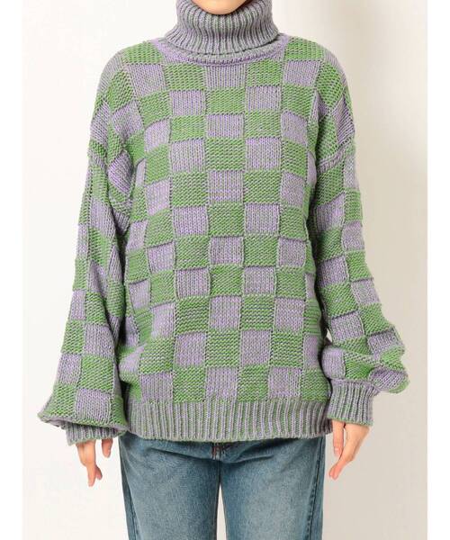 jouetie（ジュエティ）の「チェッカーパターンニット（ニット/セーター・レディース・ブラック/ラベンダー/ピンク・MEDIUM）」の8枚目の写真