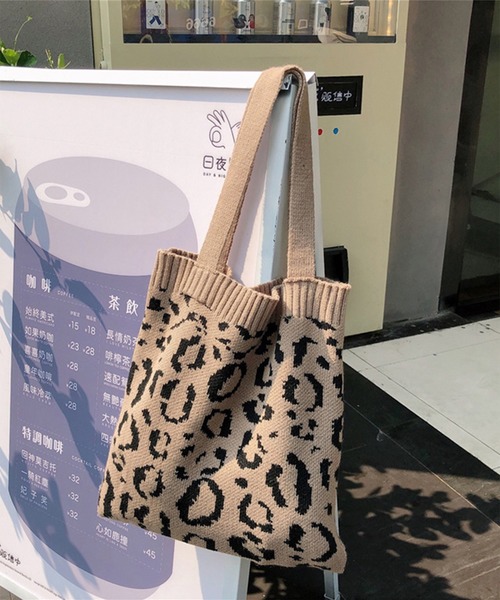 aimoha（アイモハ）の「レオパード柄のa4サイズの入るニットトートバッグ（トートバッグ・レディース・イエロー/グレー/ブラウン/ホワイト・FREE）」の13枚目の写真