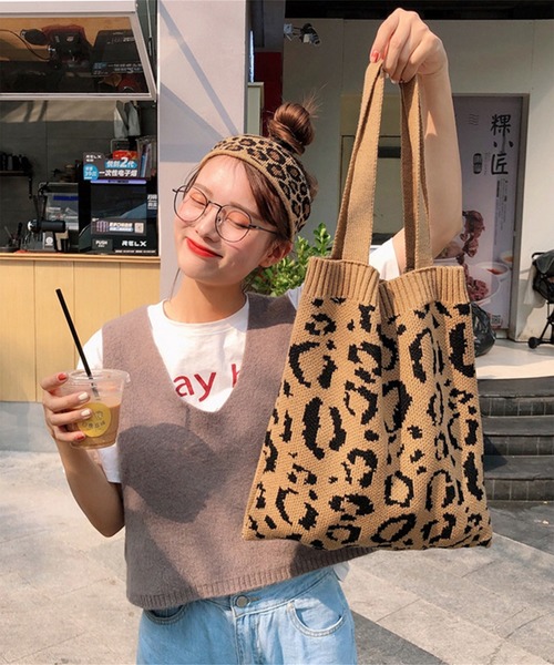 aimoha（アイモハ）の「レオパード柄のa4サイズの入るニットトートバッグ（トートバッグ・レディース・イエロー/グレー/ブラウン/ホワイト・FREE）」の15枚目の写真