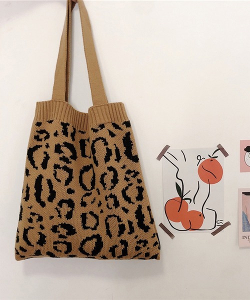 aimoha（アイモハ）の「レオパード柄のa4サイズの入るニットトートバッグ（トートバッグ・レディース・イエロー/グレー/ブラウン/ホワイト・FREE）」の16枚目の写真