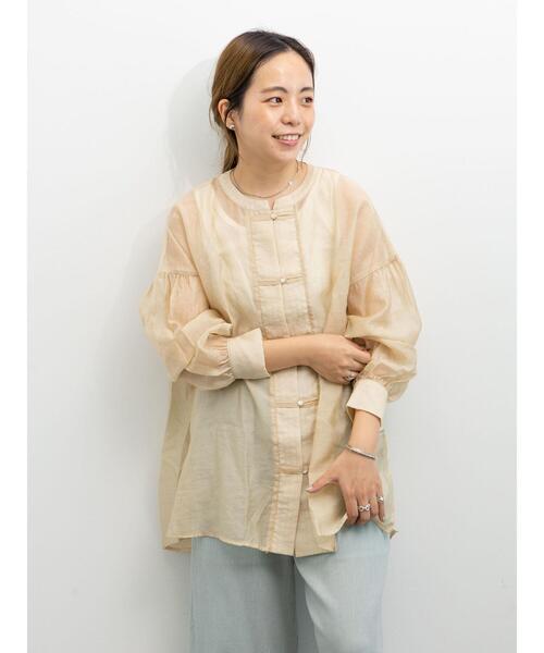 earth music&ecology（アースミュージックアンドエコロジー）の「【WEB限定】チャイナ風シアーチュニックシャツ ＊（シャツ/ブラウス・レディース・ネイビー/ブラウン/ミント/ライラック/ライトベージュ・FREE）」の20枚目の写真