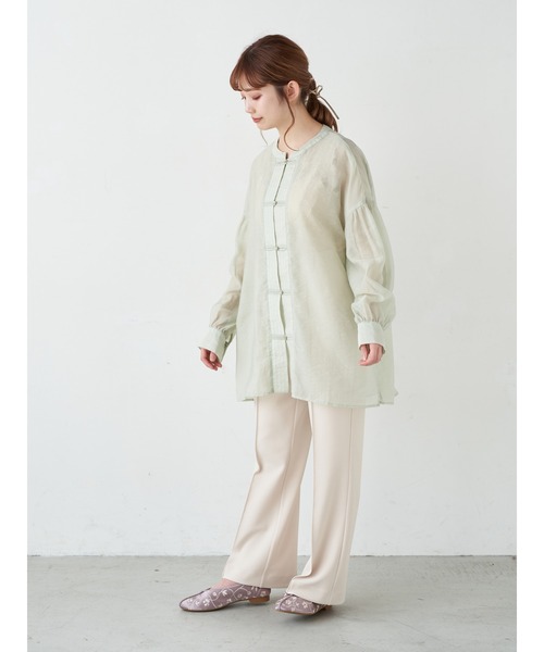 earth music&ecology（アースミュージックアンドエコロジー）の「【WEB限定】チャイナ風シアーチュニックシャツ ＊（シャツ/ブラウス・レディース・ネイビー/ブラウン/ミント/ライラック/ライトベージュ・FREE）」の11枚目の写真