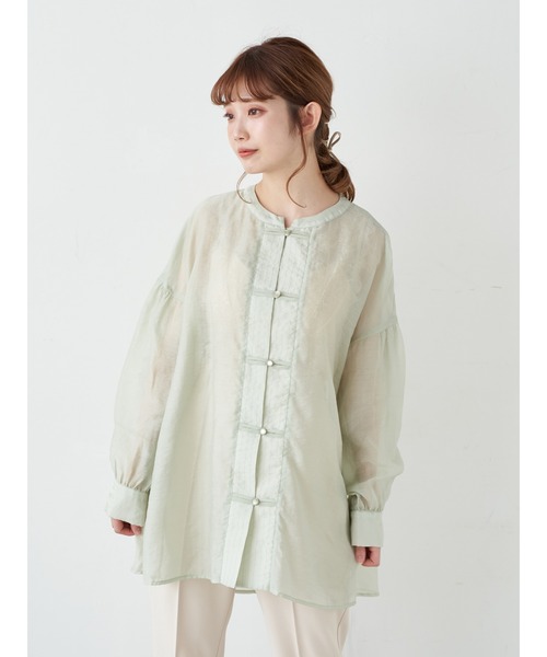 earth music&ecology（アースミュージックアンドエコロジー）の「【WEB限定】チャイナ風シアーチュニックシャツ ＊（シャツ/ブラウス・レディース・ネイビー/ブラウン/ミント/ライラック/ライトベージュ・FREE）」の10枚目の写真