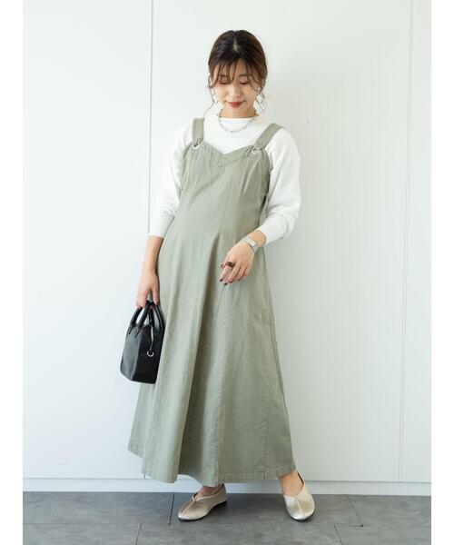 Sugar spoon（シュガースプーン）の「・SUGAR SPOON ツイルフレアジャンスカ＊（ジャンパースカート・レディース・ブラック/アイボリー/ライトカーキ・FREE）」の6枚目の写真