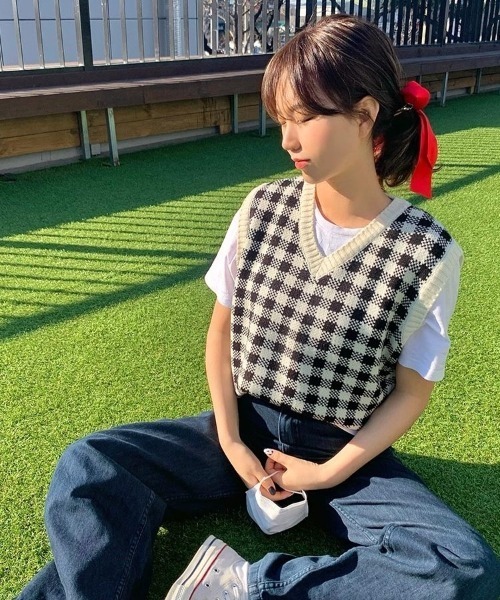 Sonyunara ソニョナラ の Sonyunara ソニョナラ ハウンドトゥース柄ニットベスト ベスト Wear