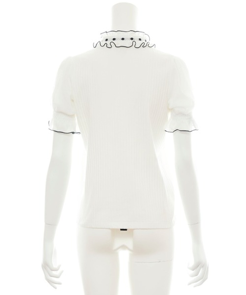 Secret Honey(シークレットハニー)の「スタンドフリルテレコトップス(Tシャツ/カットソー・レディース・オフホワイト/ブラック・FREE)」の8枚目の写真