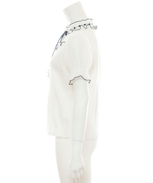 Secret Honey(シークレットハニー)の「スタンドフリルテレコトップス(Tシャツ/カットソー・レディース・オフホワイト/ブラック・FREE)」の7枚目の写真