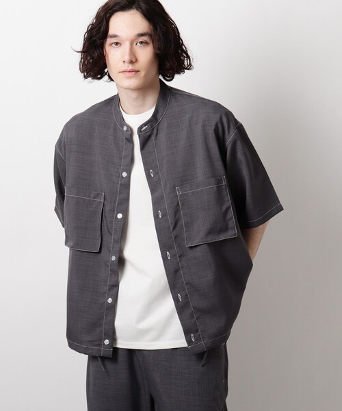 THE SHOP TK （ザ ショップ ティーケー ）の「◆リネンライクバンドカラーシャツ（シャツ/ブラウス・メンズ・チャコールグレー/ネイビー/ベージュ・02/04/03）」の2枚目の写真